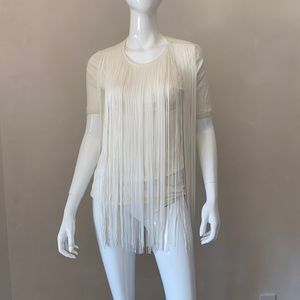 Stella McCartney Cream Long Fringe Tee Shirt 38